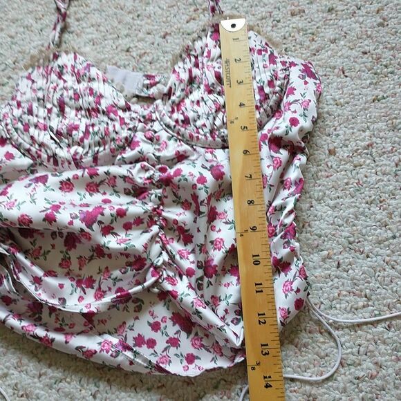 For Love&Lemons Melrose Bustier Tank Top L Pink Floral Ruched Babydoll Coquette - Picture 7 of 9